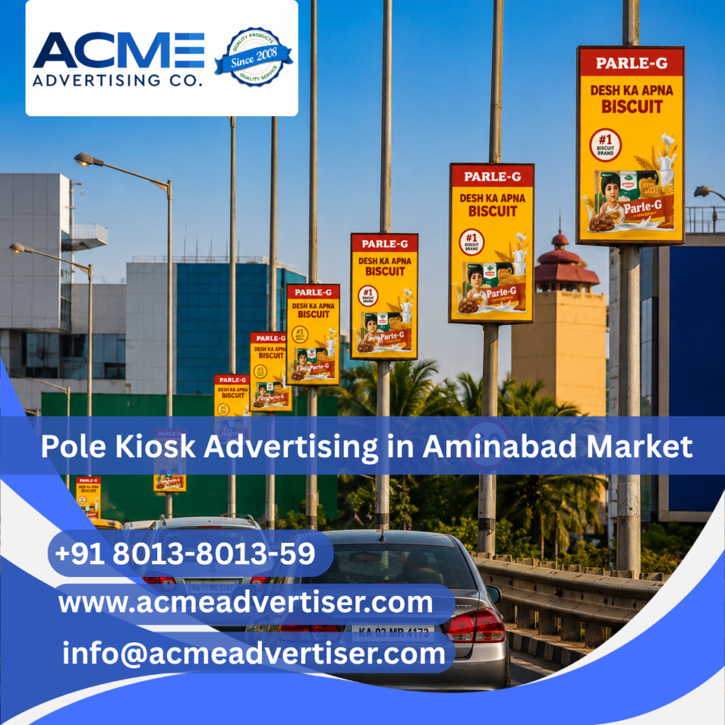 Pole kiosk advertising display by Acme Advertising Co. in Aminabad Market Uttar Pradesh for impactful outdoor brand promotion.
Pole kiosk's in Andheri West mumbai