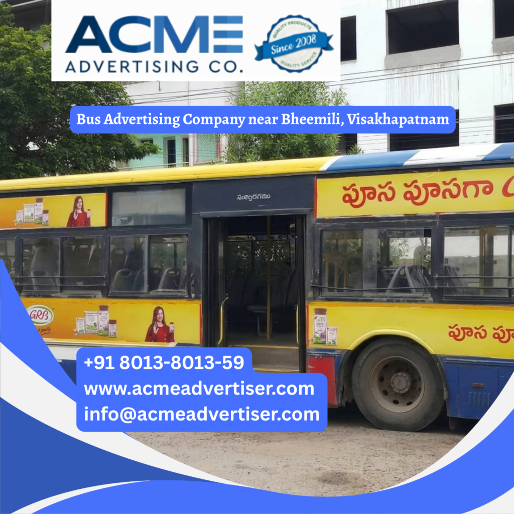Bus advertising near Bheemili, Visakhapatnam on branded buses across city routes
Bus Advertising Agency near Venkojipalem, Visakhapatnam