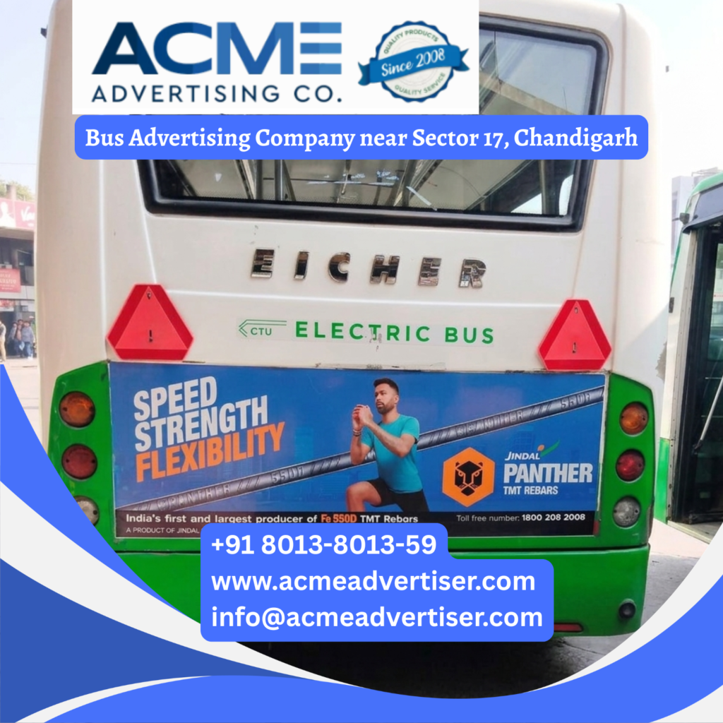 Bus advertising near Sector 17, Chandigarh on branded buses across city routes