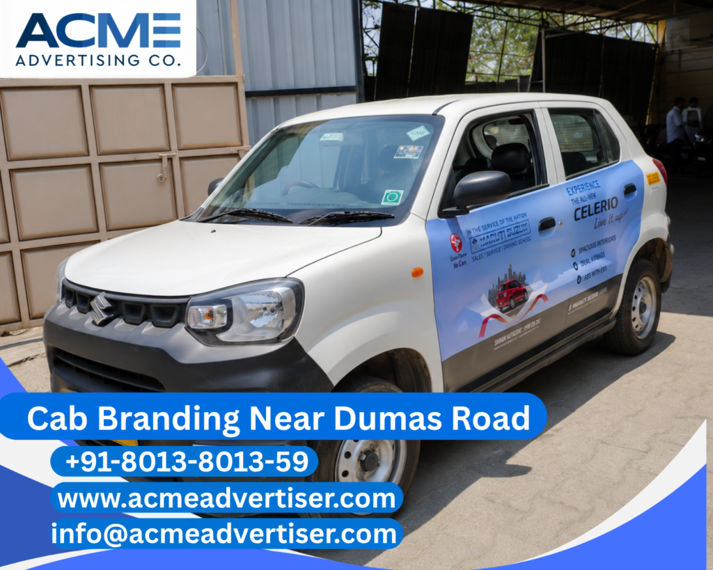 Cab Branding Company Near Dumas Road providing premium cab branding services for maximum brand visibility in Surat.