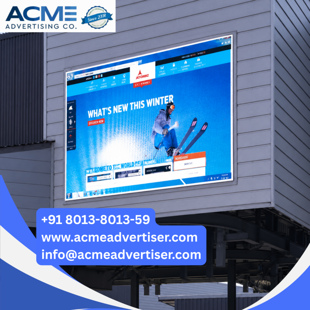 Digital display advertising featuring eye catching promotional content on a large electronic screen.