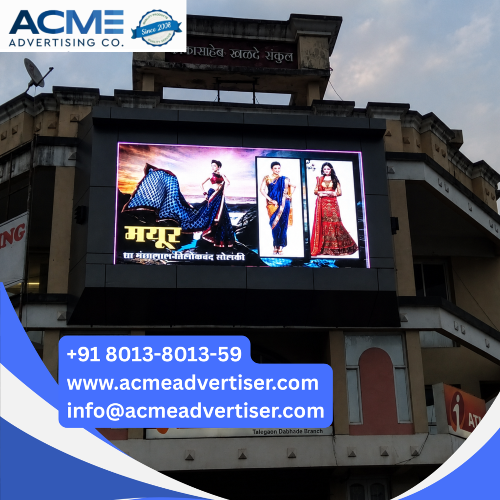 LED digital signage advertising installed in a high traffic location for continuous brand visibility.