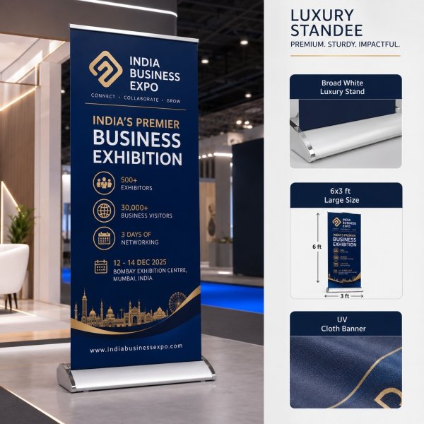 Luxury Standee Branding Services for product launches and corporate events