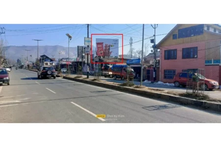 Consumer goods unipole in hilly town ACME Advertising Co., top unipole advertising companies in Jammu and Kashmir, boosts regional brand presence.