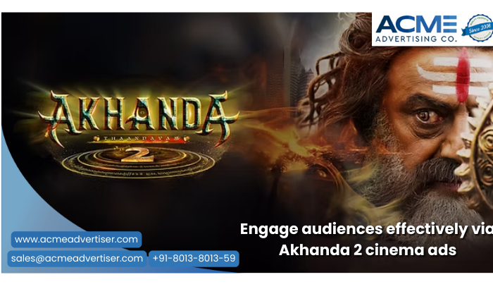 Book your cinema ads on the upcoming movie Akhanda 2 through ACME Advertising Co. to boost brand visibility. Book your cinema ads on the upcoming movie Akhanda 2 through ACME Advertising Co. to boost brand visibility.