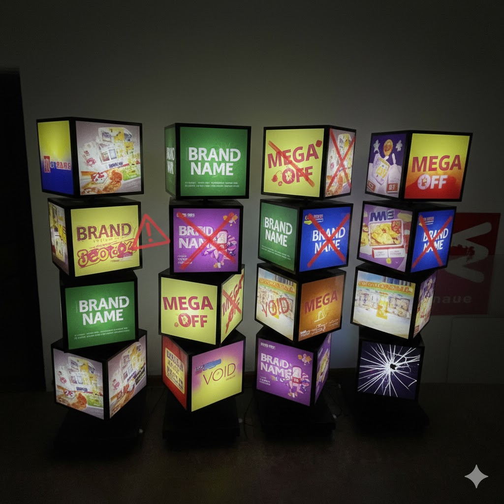 Top 5 POSM : The Rising Threat of Counterfeit & Fraud in POSM with Acme Advertising Co. cube box branding.