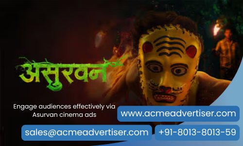 Advertise your brand on Asurvan movie via ACME Advertising Co. cinema ads with dramatic mask visuals Advertise your brand on Asurvan movie via ACME Advertising Co. cinema ads with dramatic mask visuals