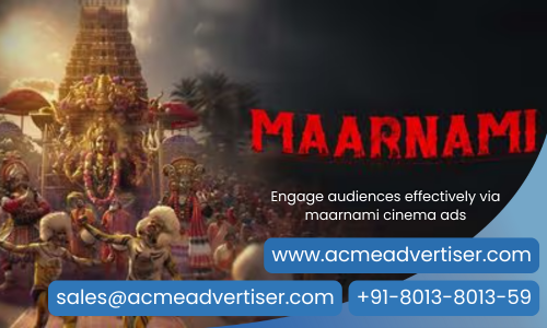 Maarnami movie poster with temple procession and chariot, promoting ACME Advertising Co. cinema ad placements Maarnami movie poster with temple procession and chariot, promoting ACME Advertising Co. cinema ad placements