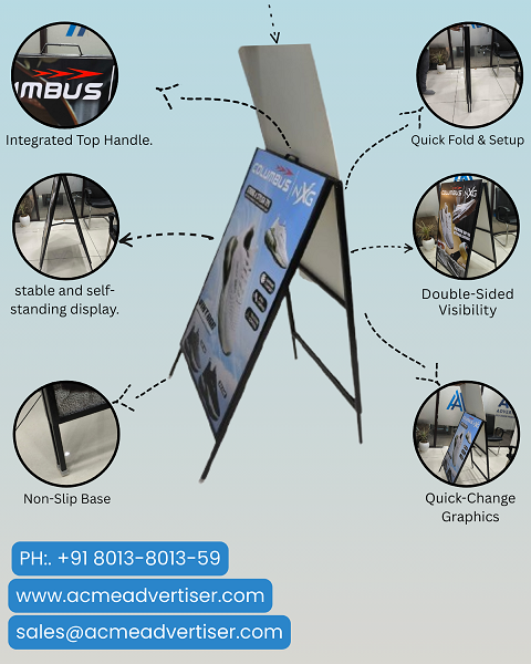 Portable slider stand with changeable sunboard for branding by Acme Advertising Co. Portable slider stand with changeable sunboard for branding by Acme Advertising Co.