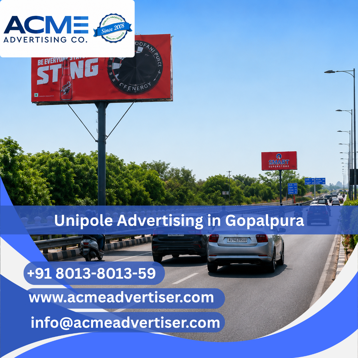 Unipole Advertising Agency in Gopalpura Road B2 Bypass Crossing Mansarovar Metro Station, Jaipur - Rajasthan