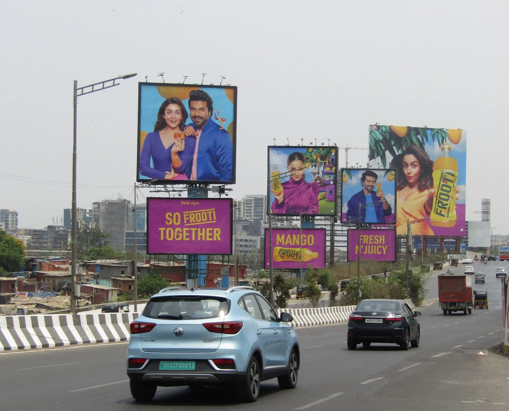 Large billboards and unipoles are placed in high-traffic arterial roads, junctions, and city entry points, ensuring maximum impressions