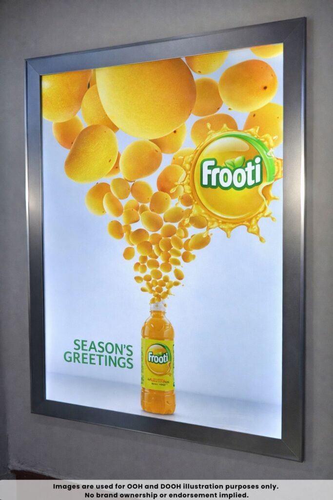 LED Clip On Branding lightbox frame highlighting beverage advertising with vibrant illumination