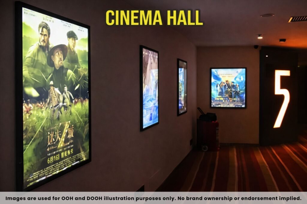 LED Clip On Branding poster frames used in cinema halls for movie promotions and brand awareness
