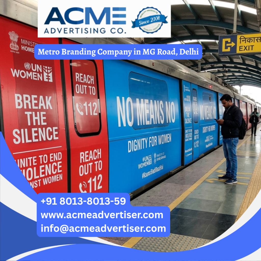 Metro Branding Company in MG Road, Delhi Metro branding in MG Road, Delhi featuring high visibility transit advertising across metro stations, platforms, train wraps, and commuter routes for maximum brand exposure.