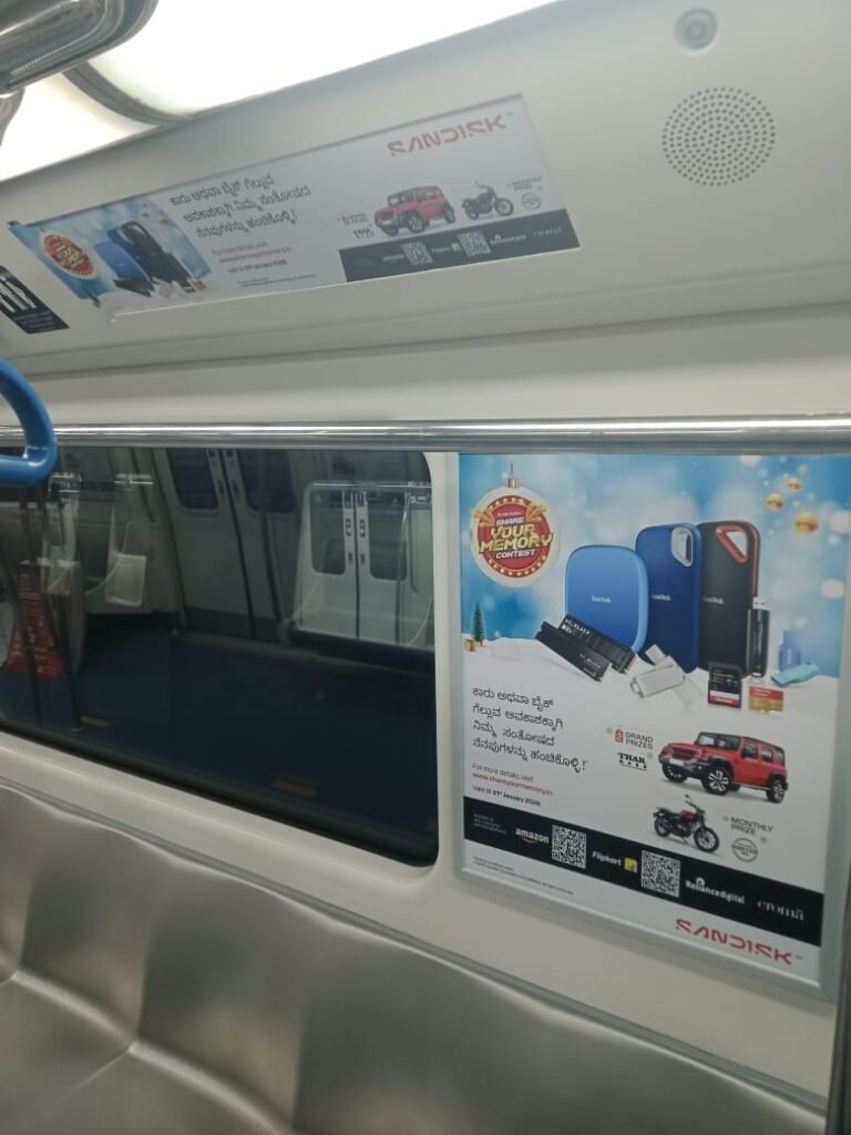 Metro inside frame advertising by ACME Advertising near seating area