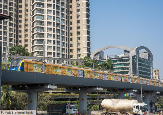 Metro train exterior panel advertising in Kandarpada, Mumbai - 