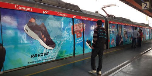 Metro train exterior wrap advertising at Janakpuri West - 