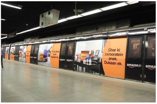 Metro train wrap advertising at Brigadier Hoshiar Singh station - 
