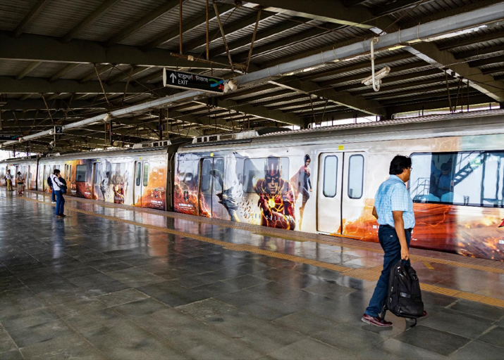 Metro train wrap advertising in Marol Naka, Mumbai - 