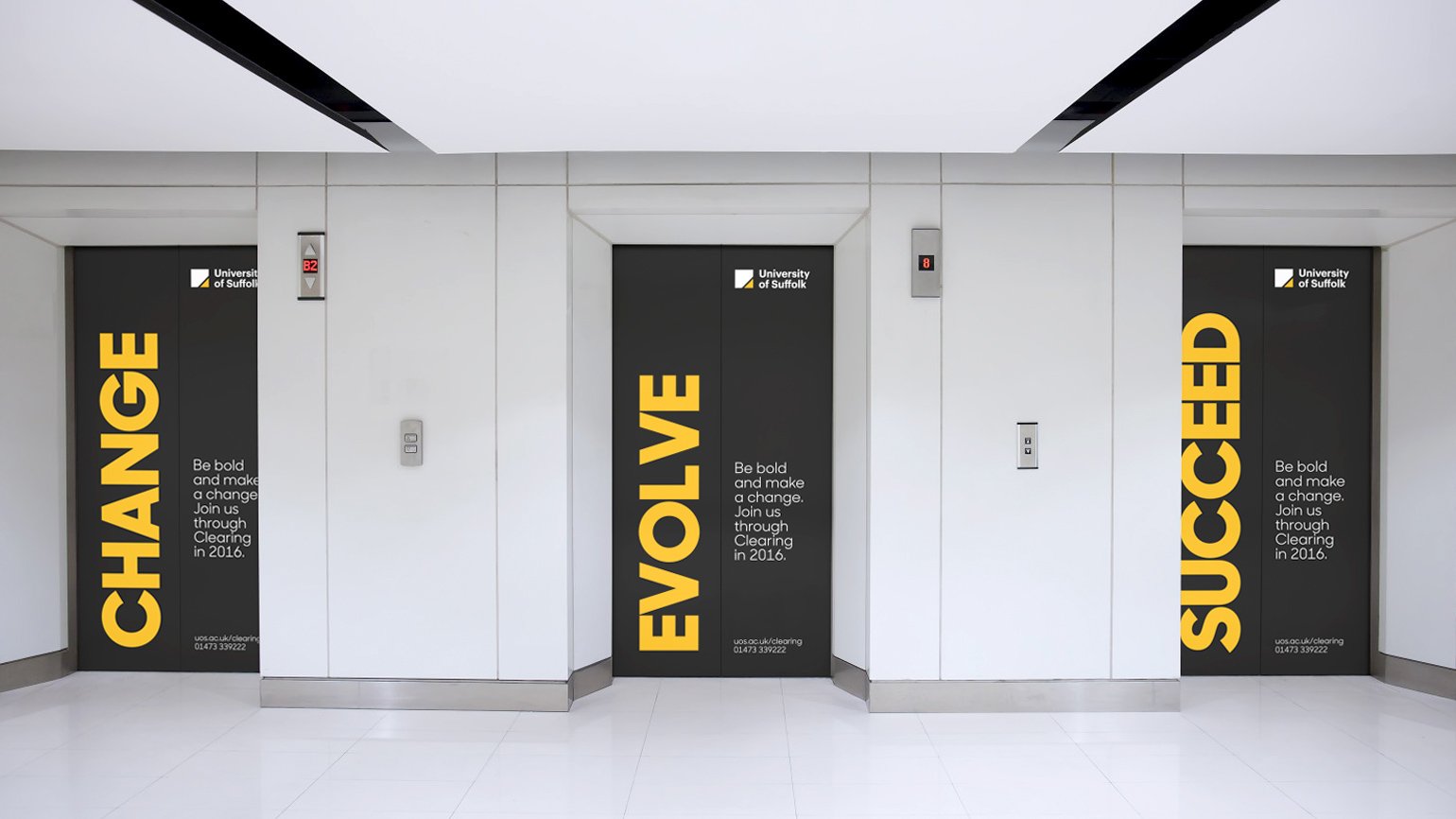 Premium lift branding outside lift by Acme Advertising
