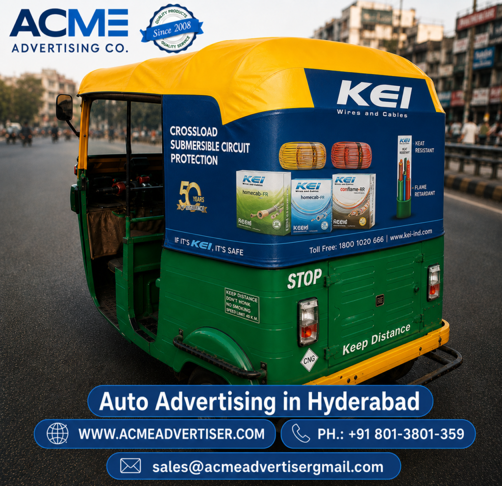 Outdoor advertising campaign by auto advertising company in Hyderabad with strong brand visibility and promotional messaging