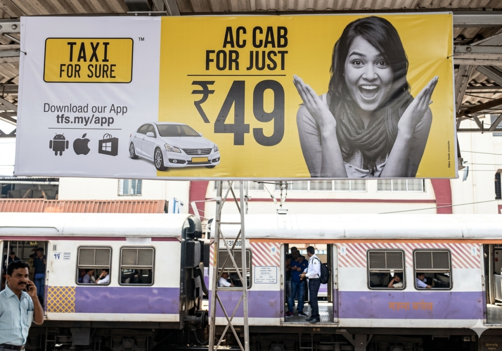 Railway platform advertising display for Indian Railways branding