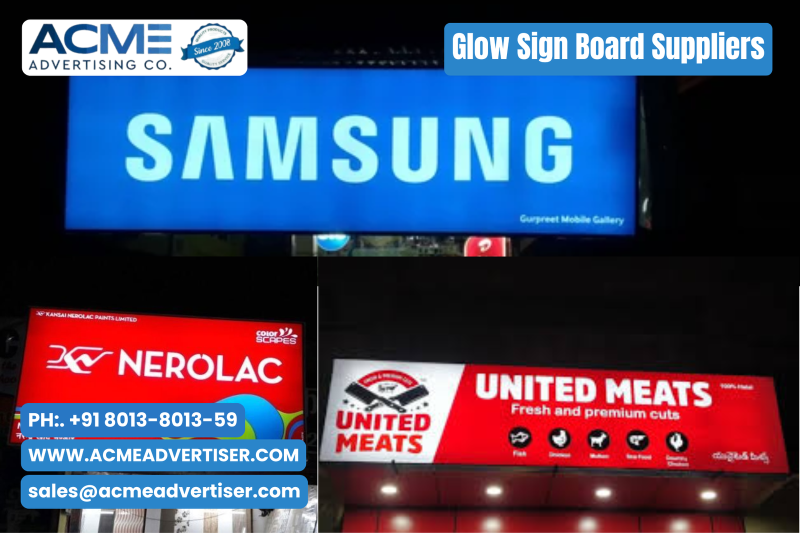 Glow sign board suppliers Company – ACME Advertising Co.