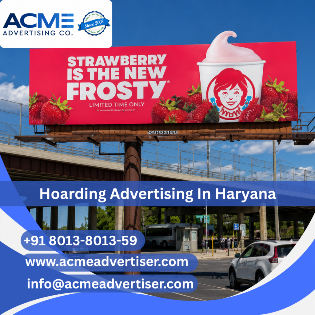 Large outdoor hoarding advertisement campaign by Acme Advertising Co. in Haryana for high-impact brand visibility and marketing.