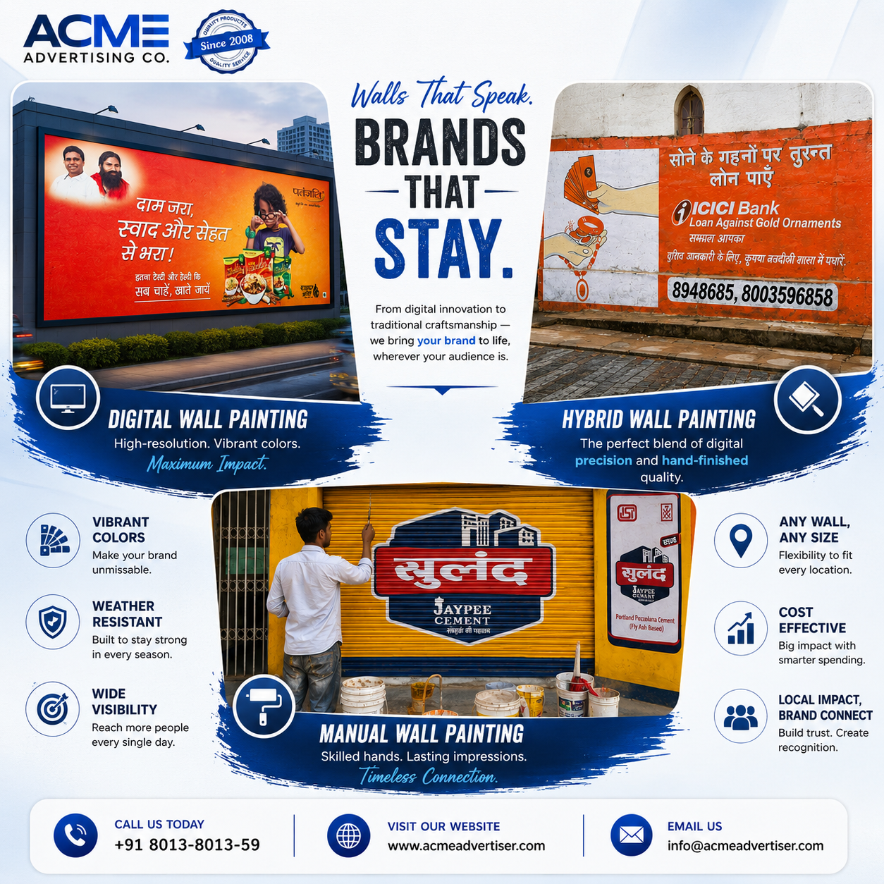 Digital wall paintings advertising showcasing large format outdoor wall branding for maximum brand visibility and customer engagement.