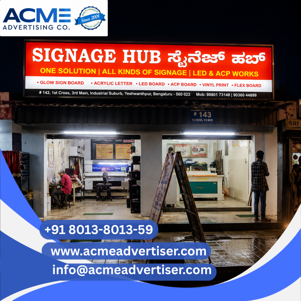 Glow sign board advertising company in Kozhikode providing illuminated signage and retail branding solutions