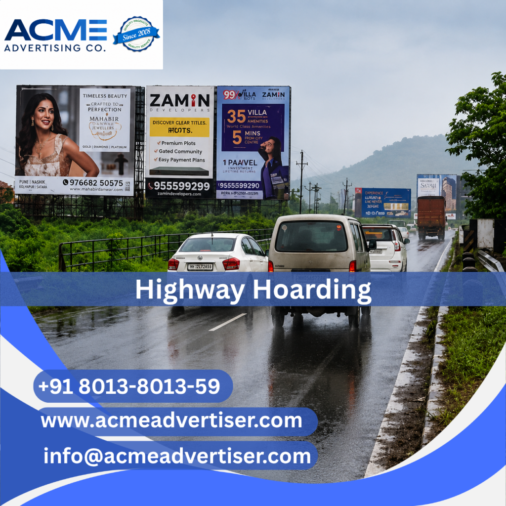 Highway hoarding advertising company managing large outdoor billboard campaign on a busy national highway