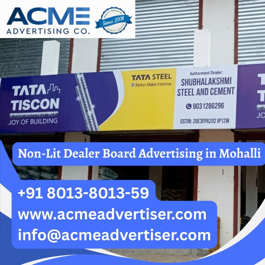 Non-Lit Dealer Board Advertising Company in Udaipur Tata Tiscon dealer board advertising in Mohali showcasing non lit outdoor branding, retail signage, and local business visibility for construction and steel products.