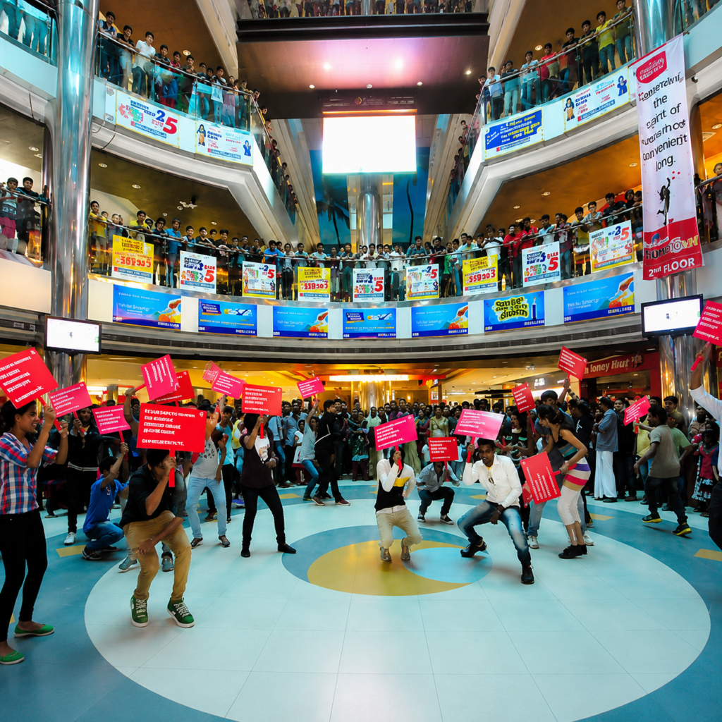 BTL marketing activity featuring live brand activation, product promotion, and direct customer engagement at a public event.
