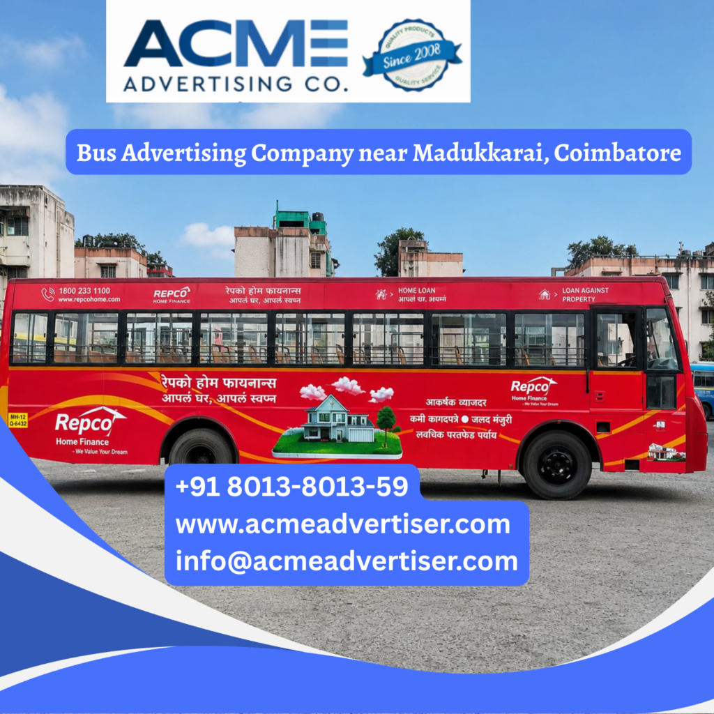 Bus advertising near Madukkarai, Coimbatore featuring branded transit buses traveling through Palakkad Road, Podanur, Kuniyamuthur, Ukkadam, and major commercial corridors 
Bus Branding Company in Churchgate, Mumbai