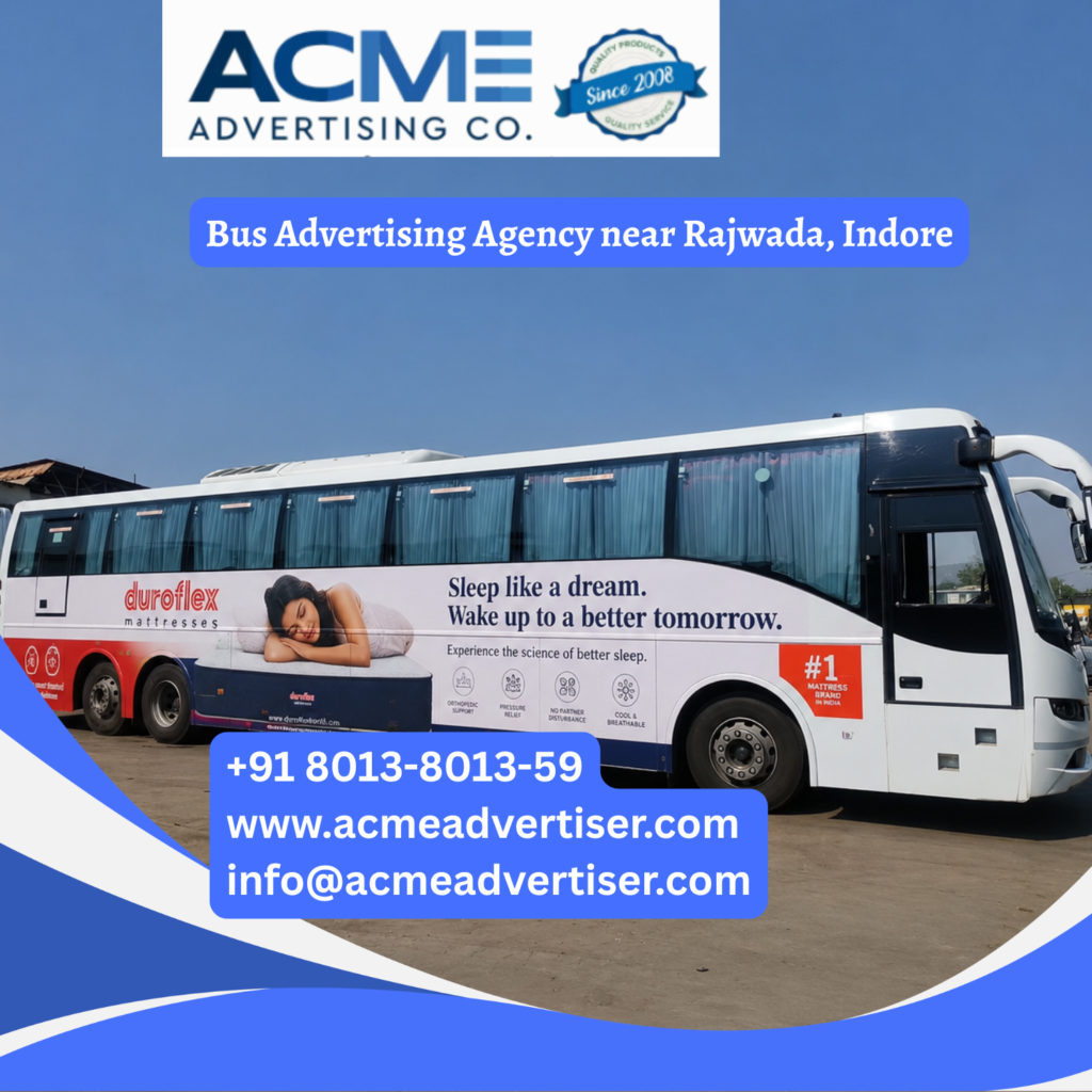 Bus advertising near Rajwada, Indore featuring branded transit buses traveling through MG Road, Siyaganj, Sarvate Bus Stand, Malharganj, and major commercial corridors for maximum brand visibility. Bus Advertising Company in ITO/Indraprastha Area, Delhi.