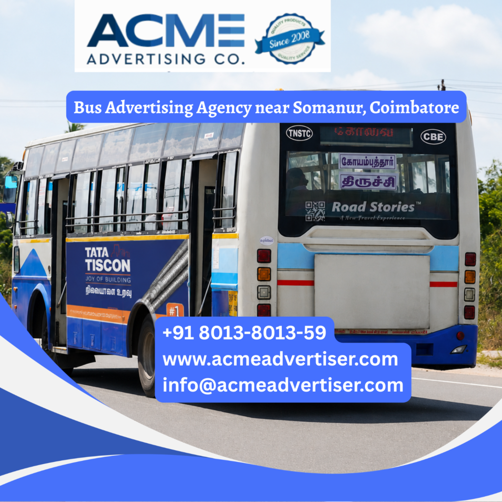 Bus advertising near Somanur, Coimbatore featuring branded transit buses traveling through Karumathampatti, Sulur, Avinashi Road, and industrial corridors. Bus Branding Company in Silk Board, Bengaluru Bus Advertising Company near Charminar, Hyderabad.
Bus Advertising Company near Nagerbazar, Kolkata