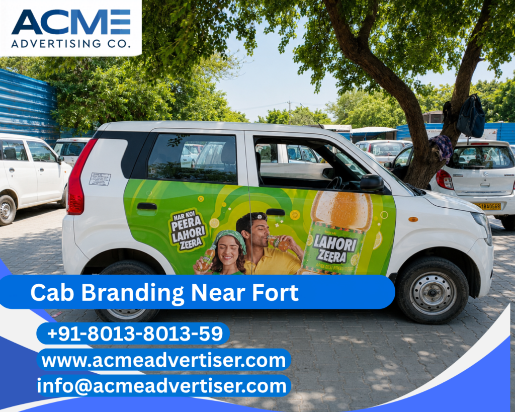 Cab Branding Company Near Fort Mumbai offering premium vehicle branding solutions by ACME Advertising.