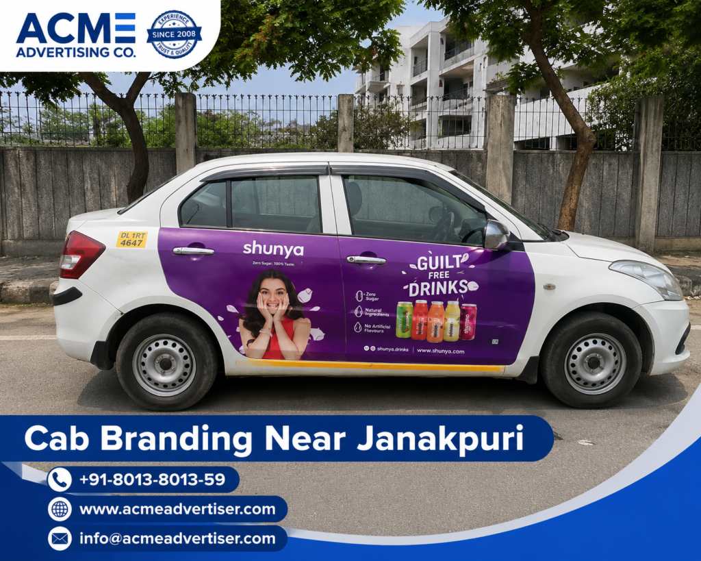 Cab Branding Company Near Janakpuri offering high quality taxi branding and vehicle advertising services in Delhi.