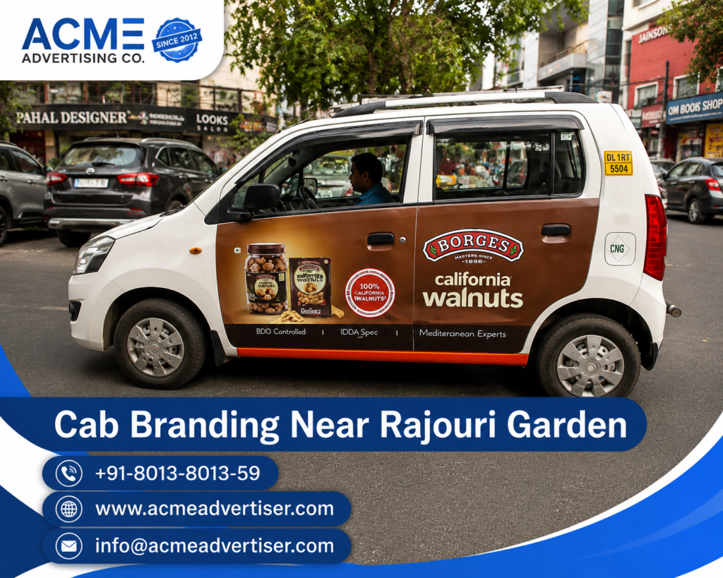 Cab Branding Company Near Rajouri Garden offering creative cab branding and taxi advertising solutions in Delhi.