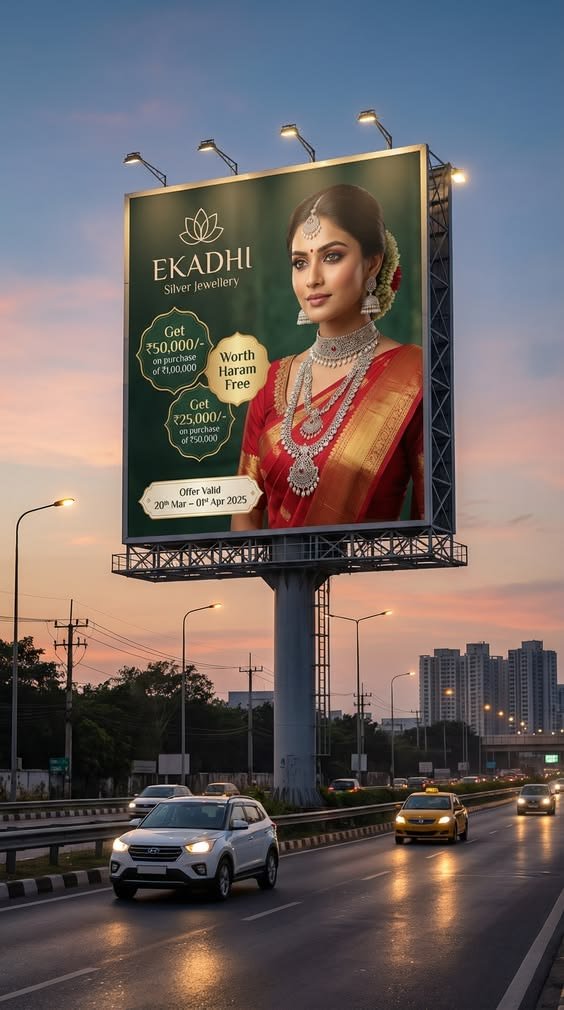Unipole Advertising Company in India showcasing a large outdoor advertising display on a busy highway