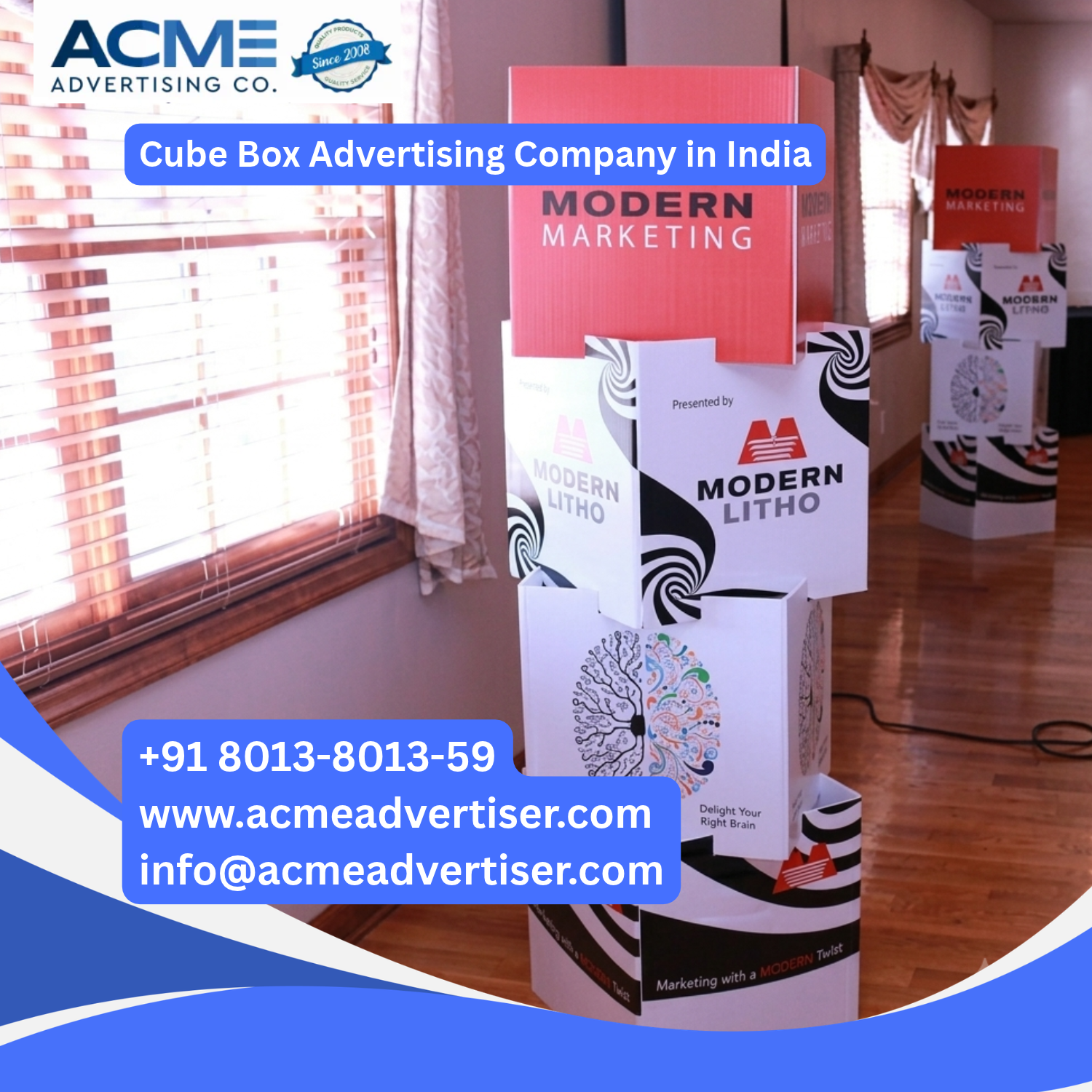 Cube box advertising company in India offering branded cube boxes for promotional displays, events and brand visibility